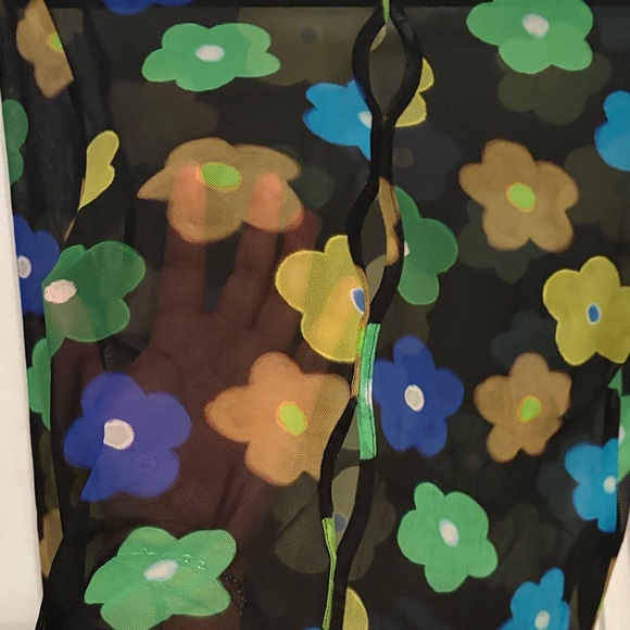 Topshop Floral Mesh Long Sleeve Top - Black, Blue, Green, Yellow - Picture 3 of 4